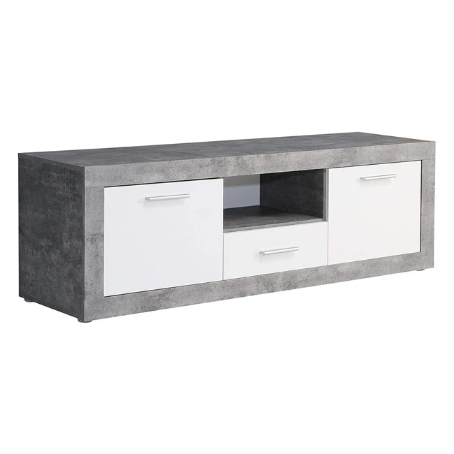TV-Unterschrank Forte Baccio mit 2 Türen und 1 Schublade, Holzwerkstoff, Betonoptik, lichtgrau/weiß