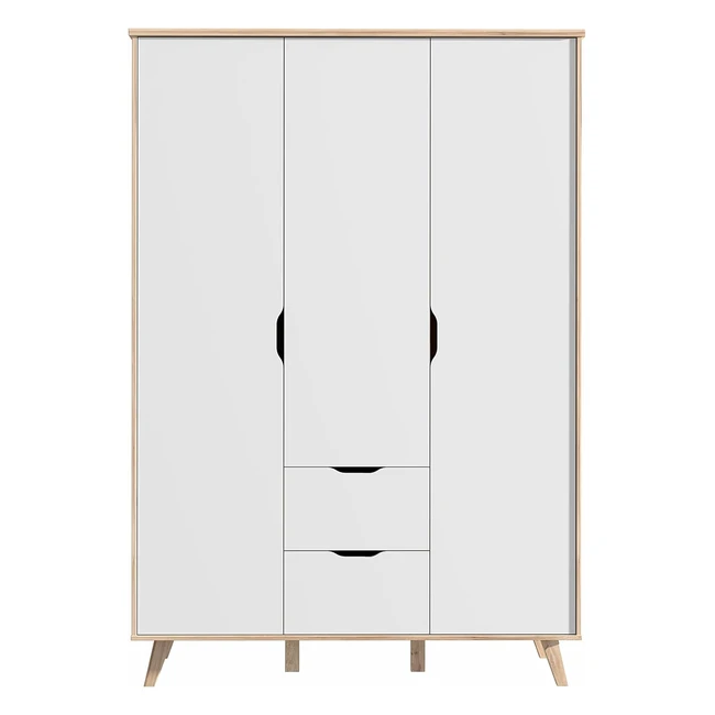 Forte Vankka Kleiderschrank mit 2 Türen und 2 Schubladen, Holzwerkstoff, Planked Eiche Weiß, BHT 1394-2015-527 cm
