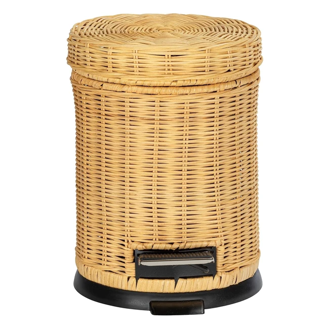 Poubelle Wenko Manila 3L en rotin véritable, design unique, frein de chute, idéale salle de bain