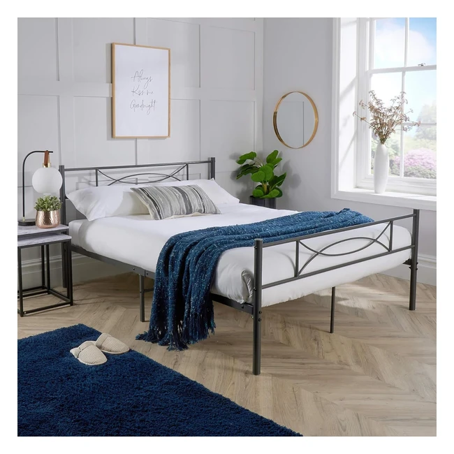 Saturn Slatted Bedframe - Dark Grey Metal Frame - 4ft6 Double - Home Source