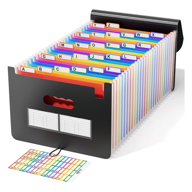 ABC Life Expanding File Folder 26 Pockets Box File Organizer Portable Rainbow A4