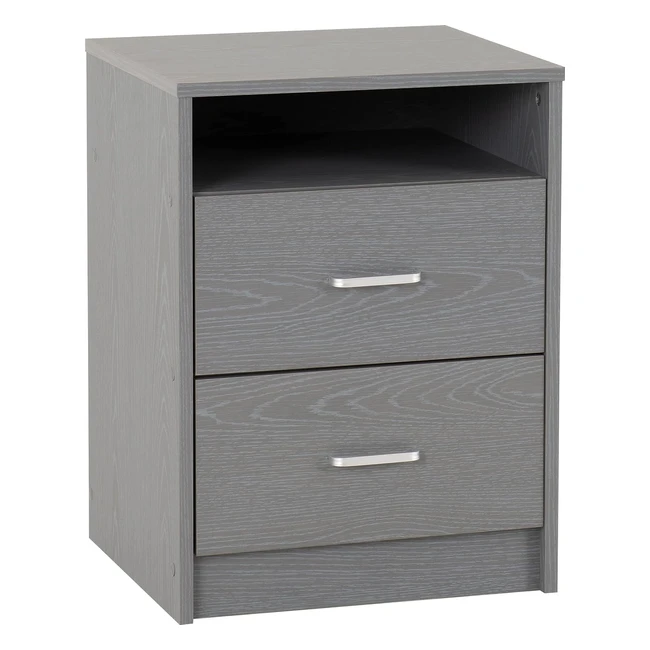Seconique 2 Drawer Bedside - Grey, W 435cm x D 395cm x H 58cm - Silver Handles, Easy Pull-Out Drawers