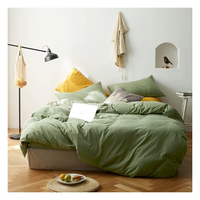 Avocado Green Duvet Cover Set - Soft Jersey Knit Cotton - Queen Size - Luxury Bedding