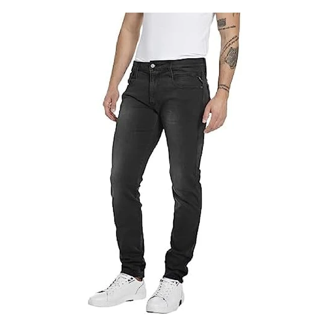 Replay Jeans Uomo Anbass Slim Fit Super Elasticizzati Nero Black 098 W30 x L32