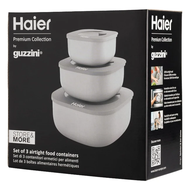 Haier HAGSM4080 Hermetic Food Containers - Set of 3 - Dishwasher Safe - Space Saving - Premium Collection by Guzzini