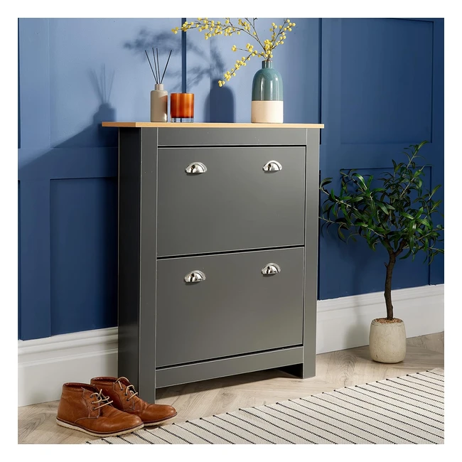 Graphite Grey Oak 2 Door Shoe Cabinet - Stylish Hallway Storage Cupboard