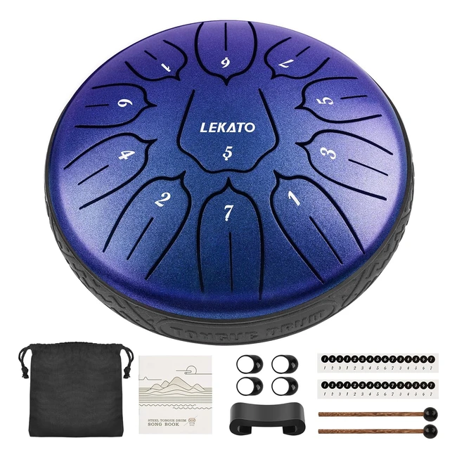 Lekato 11 Notes 6 Inch Dkey Handpan Tongue Drum - Pearlescent Blue Steel Drum for Healing Meditation - Beginner Kit