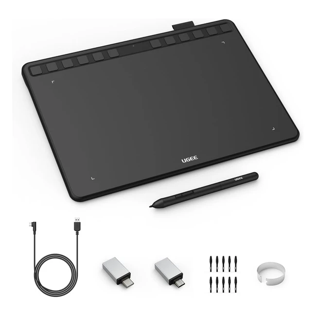 Tableta gráfica Ugee S1060 - 10x6.27 pulgadas, 12 teclas de acceso directo, lápiz capacitivo sin batería, sensibilidad a la presión 8192