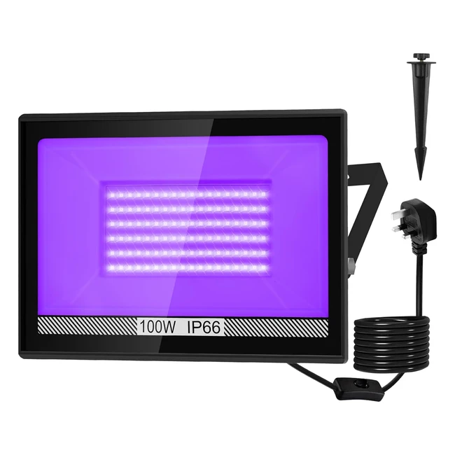 Natpow 100W UV Black Light LED Floodlight 395nm IP66 Waterproof - Party, Disco, Halloween, Bar, Christmas, Aquarium - 1 Pack