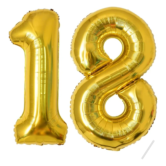 Ballons anniversaire 18 or 100cm - Ballon chiffre 18 - Décoration joyeux anniversaire - Vole grâce à l'hélium - Réf. 18