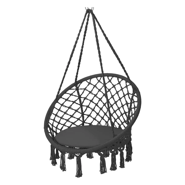 Kesser Hängesessel 150kg mit 2 Stahlringen, Sitzpolster, geflochten & fransen, wetterfest, anthrazit