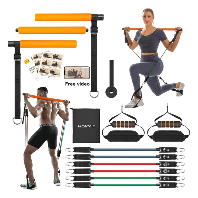 Kit Barra Pilates Portatile Hommie con Fascia di Resistenza e Anelli per i Piedi - Fitness Yoga Stretching