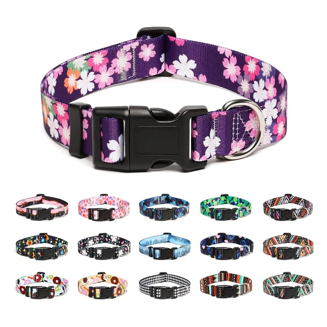 Mercano Adjustable Dog Collar - Special Design Patterns - Soft Nylon - Comfortable & Durable - S Floral Pink