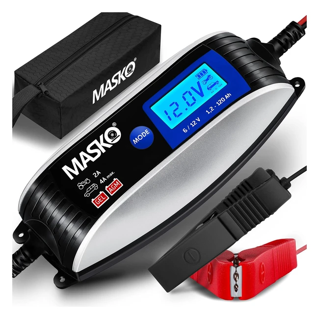 Masko Batterieladegerät KFZ vollautomatisch 4A/6V-12V Auto Motorrad PKW Boot Ladegerät für Bleisure Gel Start-Stopp EFB AGM-Batterie