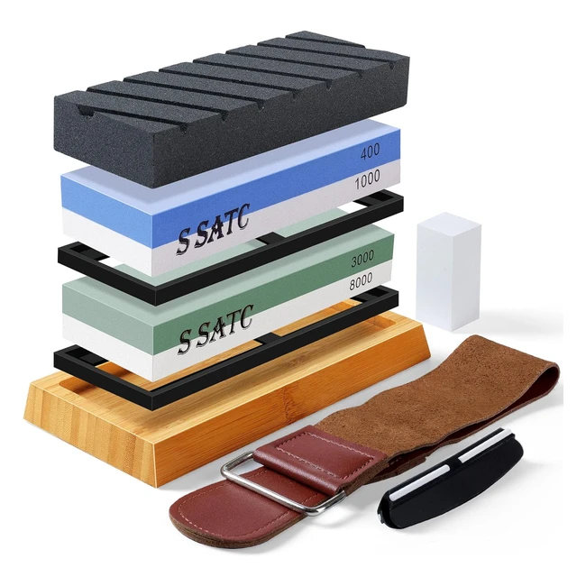 SATC Whetstone Professional Sharpening Stones 400/1000/3000/8000 Grit - Efficient Water Stone Knife Sharpeners Set