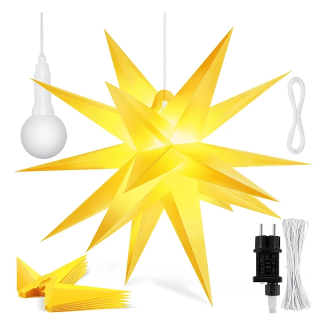 Kesser 60 cm Luminous Star 3D LED Weihnachtsstern mit Timer für Innen- und Außenbereich, Adventsstern beleuchtet, hängender gelber Stern, warmweißes Licht