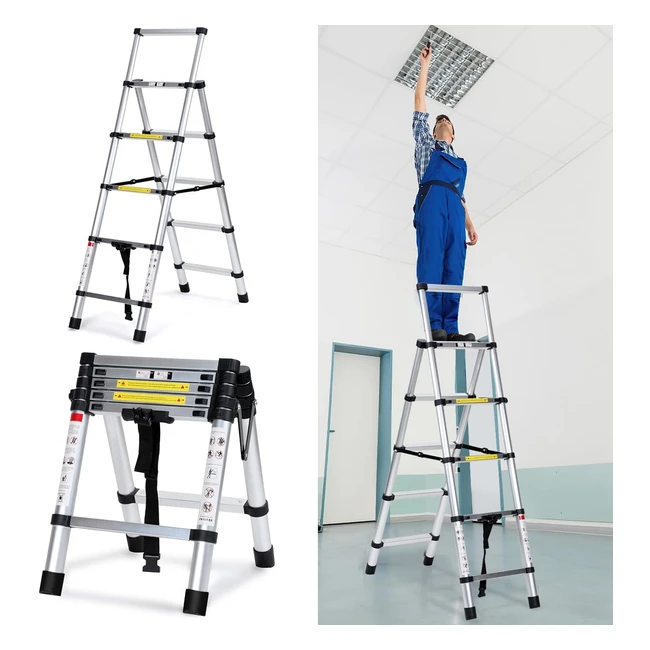 Scala Telescopica Pieghevole in Alluminio 14m-17m 4-5 Gradini Cecaylie