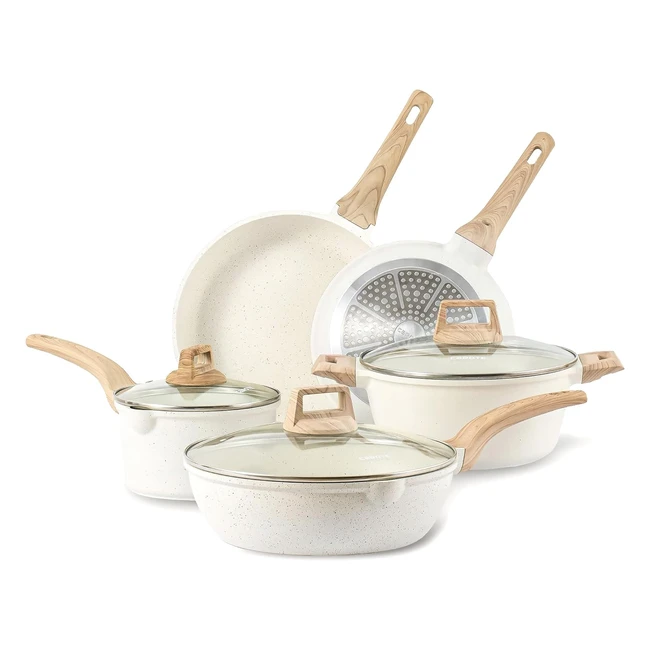 Carote Batería de Cocina 8 Piezas - Sartenes Antiadherentes 24cm/28cm, Ollas Cocina 24cm/4L, Cazos 18cm/24L, Wok 28cm - Juego de Sartenes Inducción con Tapas sin PFOA