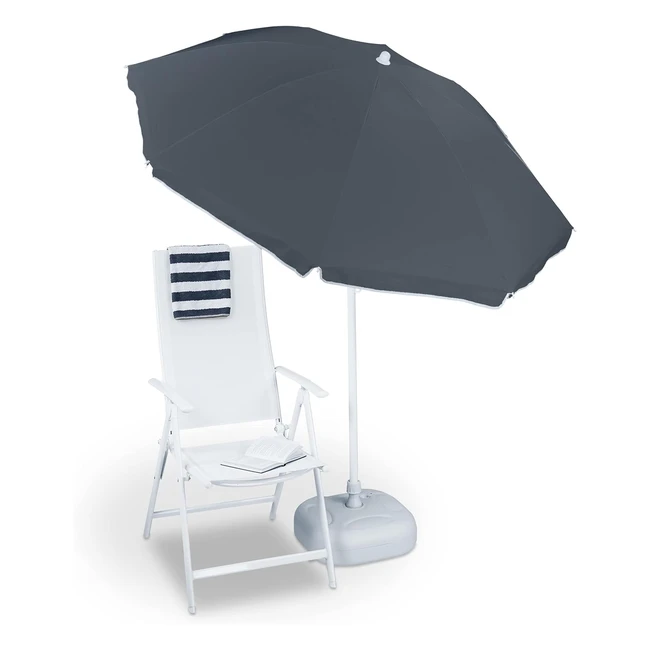 Relaxdays Sonnenschirm Ø 180 cm höhenverstellbar kippbar Balkonschirm rund Polyester Stahl Strandsonnenschirm grau