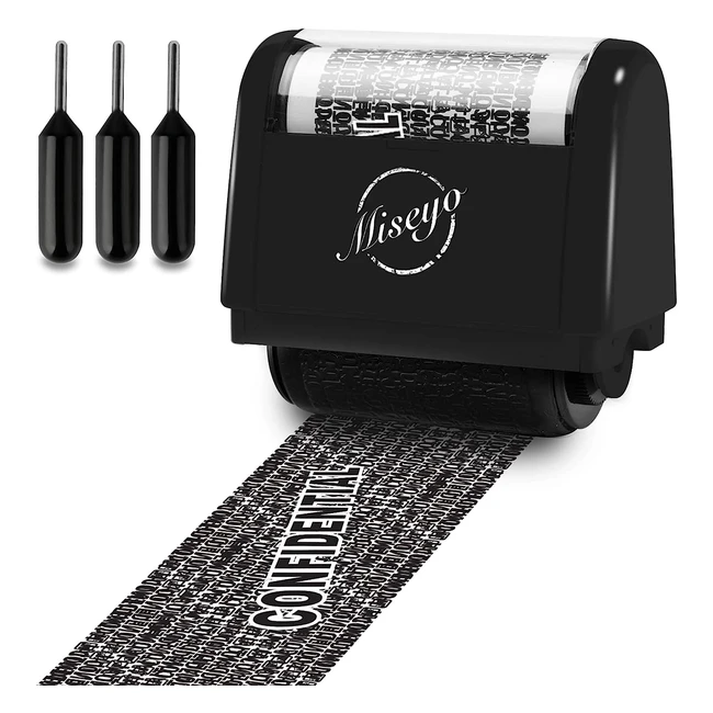 Miseyo Identity Theft Protection Roller Stamp Set - Black Refillable - Privacy 