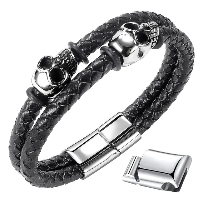 Pulsera Hombre Cuero Acero Inoxidable - Estilo Punk Rock