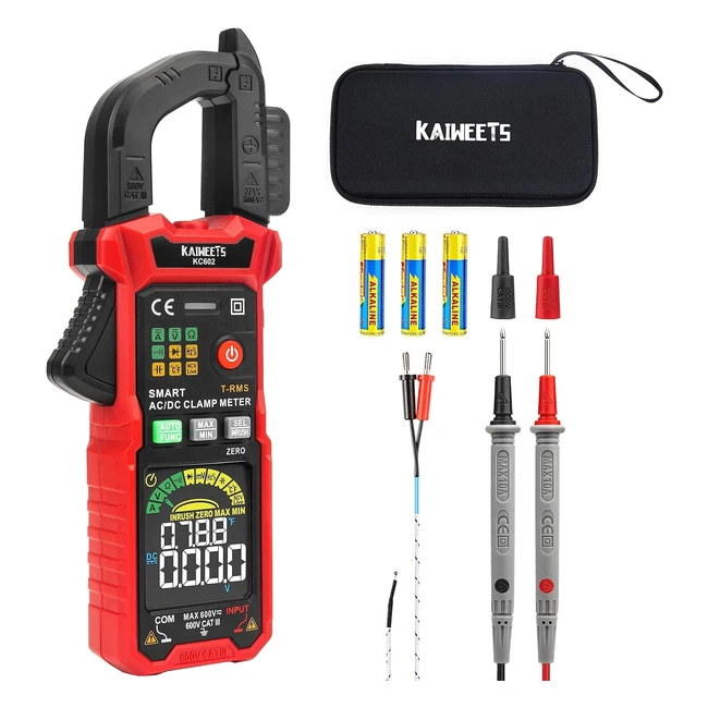 Pinza Amperimétrica Inteligente Kaiweets KC602 - Medición Corriente AC/DC Tensión Temperatura NCV Inrush
