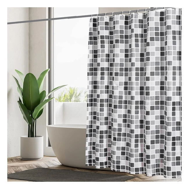 Cortina de ducha antimoho Geruike 180x200 cm - Resistente al agua - 12 ganchos y pesos - Mosaico negro gris blanco