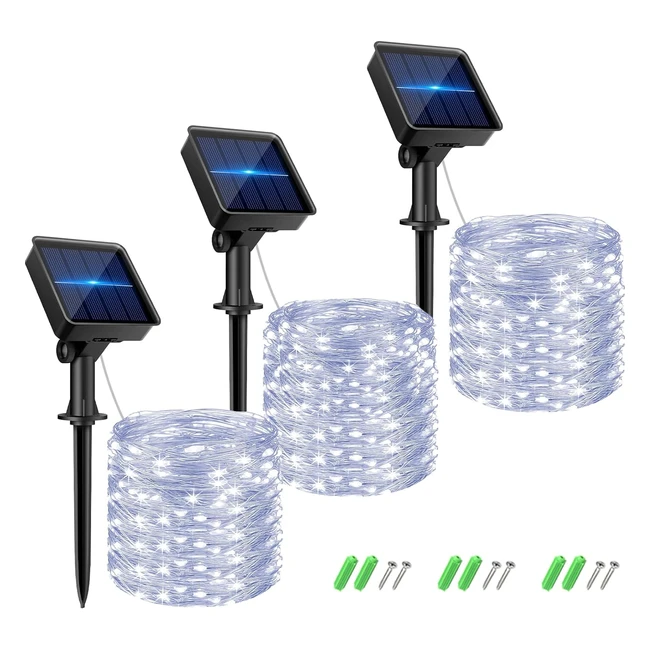 3 pack guirnaldas luces led solares para exteriores - 8 modos - decoración navidad terraza fiestas - blanco frío