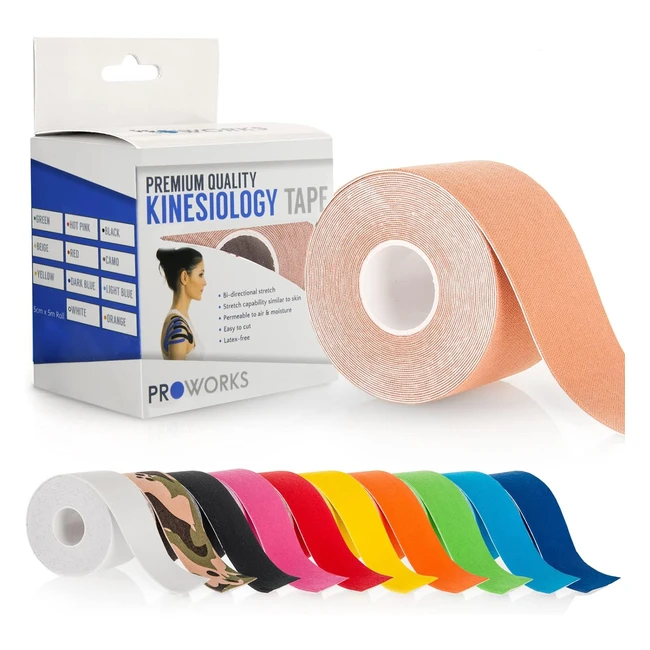 ProWorks Kinesiology Tape - Elastic Muscle Support - 5m Roll - Injury Recovery
