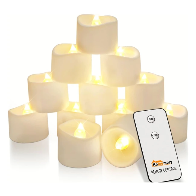 Homemory Remote Control Tea Lights - Flickering LED Candles, Pack of 12, Warm White Light
