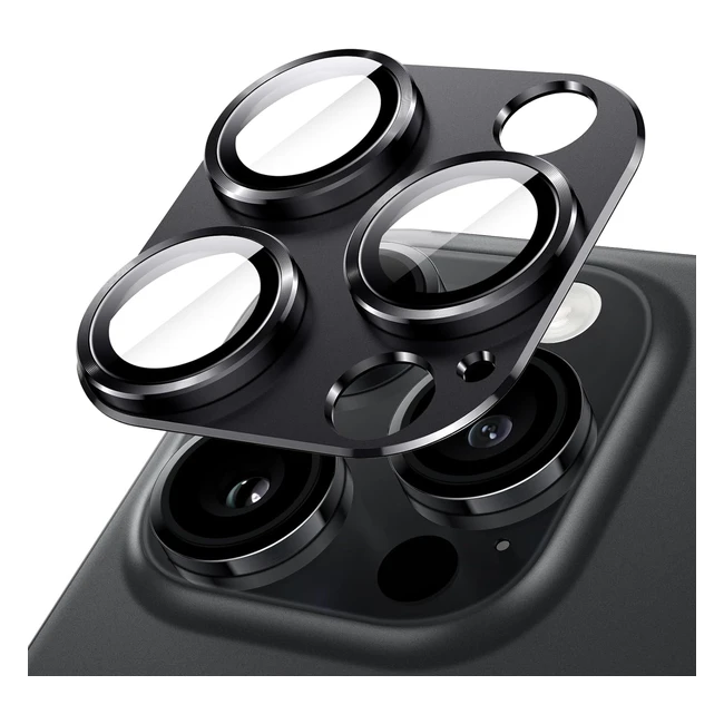 Protection Objectif Caméra JETech pour iPhone 15 Pro 61 pouces et iPhone 15 Pro Max 67 pouces - Verre Trempé 9H - Lot de 1 - Noir Sidéral