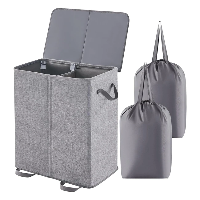 Lifewit 136L Double Laundry Hamper - Sturdy, Collapsible, and Spacious - Grey