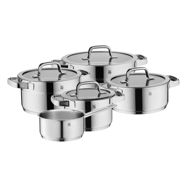 WMF Compact Cuisine 5-teiliges Induktions-Kochgeschirr-Set, polierter Cromargan-Edelstahl, unbeschichtet, mit Glasdeckel