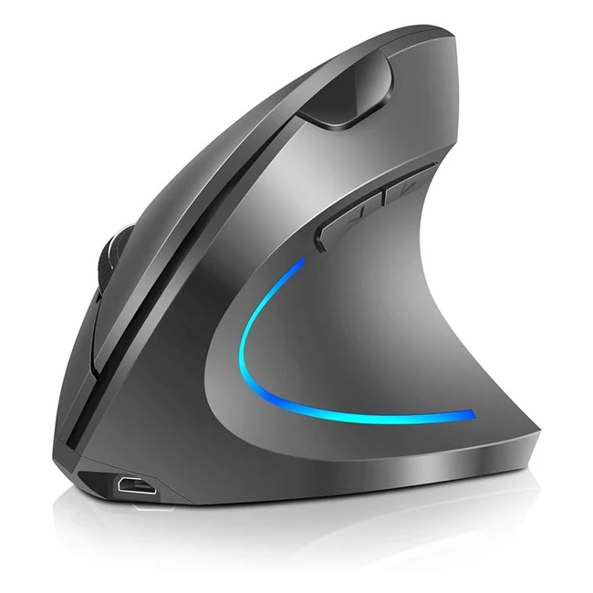 Souris Verticale Sans Fil Ergonomique Rechargeable - 4 DPI Réglables - Compatible PC Mac - Gris