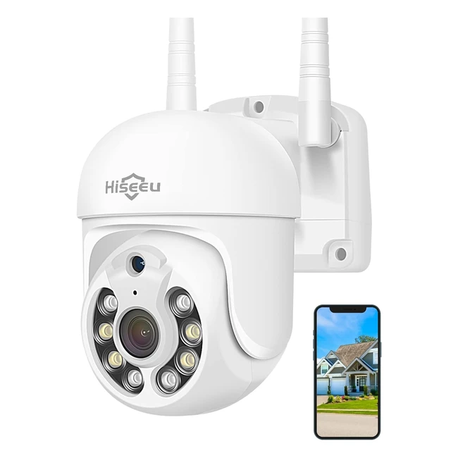 Hiseeu 360 PTZ Security Camera Outdoor Wireless - Color Night Vision - 3MP - Auto Cruise - Motion Detection - IP66 Waterproof