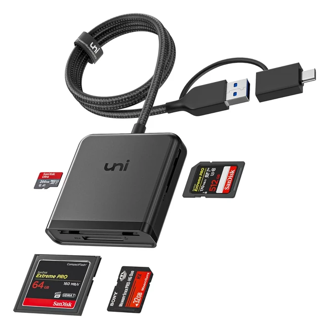 Lector de Tarjetas Uni 4 en 1 USB 3.0 y USB C - Cable Nylon 60cm - Compatible con Windows/Mac/Linux - ¡Aprovecha!