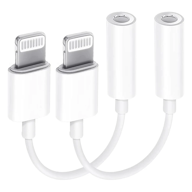 Lot de 2 adaptateurs pour couteurs iPhone certifiés Apple MFi - Lightning to Jack 3.5 mm - Accessoires compatibles avec iPhone