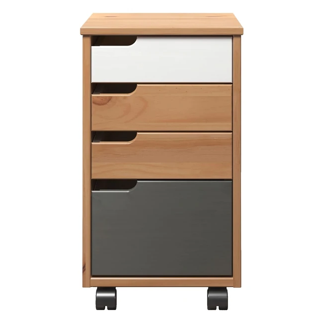 Interfurn Rollcontainer Kiefer Weiß Grau Honig 32 x 56 x 38 cm - Büro Aufbewahrung