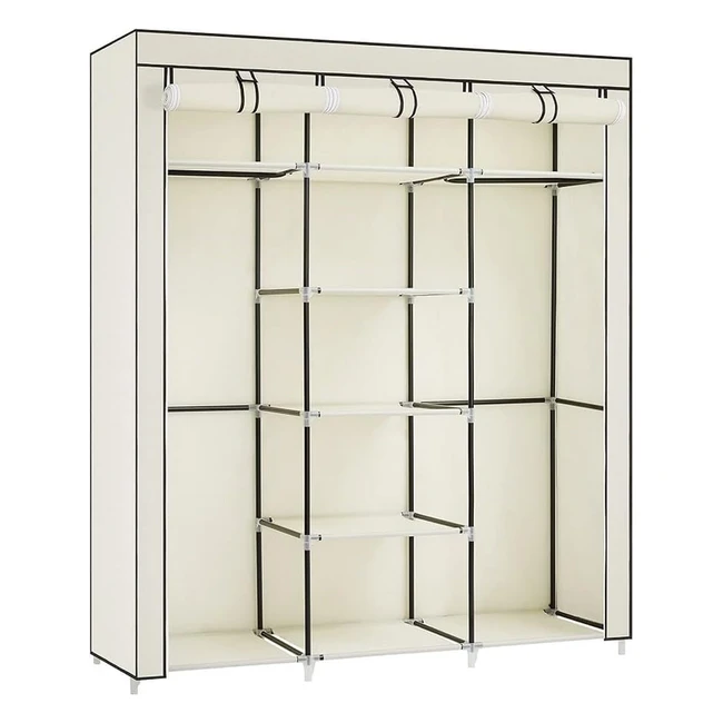 SONGMICS Kleiderschrank Faltschrank Stoffschrank, 175 x 150 x 45 cm, Beige, mit 2 Kleiderstangen