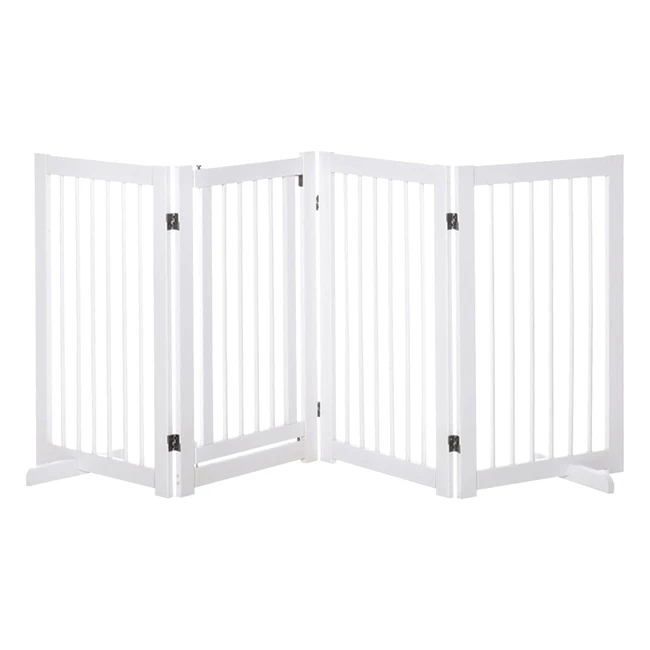 Pawhut Freestanding Pet Gate - Foldable Wooden Dog Safety Fence - 4 Panels - 91c