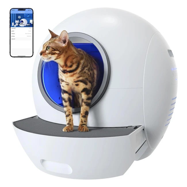 Els Pet Automatisches Katzenklo mit App-Steuerung, selbstreinigend, max. Kapazität, LED-Alert-Licht, weiß