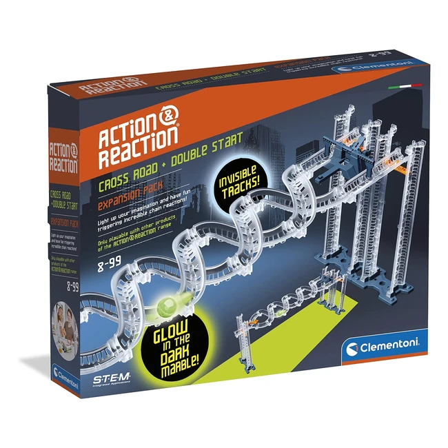 Kit d'expansion phosphorescent Clementoni - Action & Réaction - Circuit de billes créatif - Enfant 8 ans - 19265