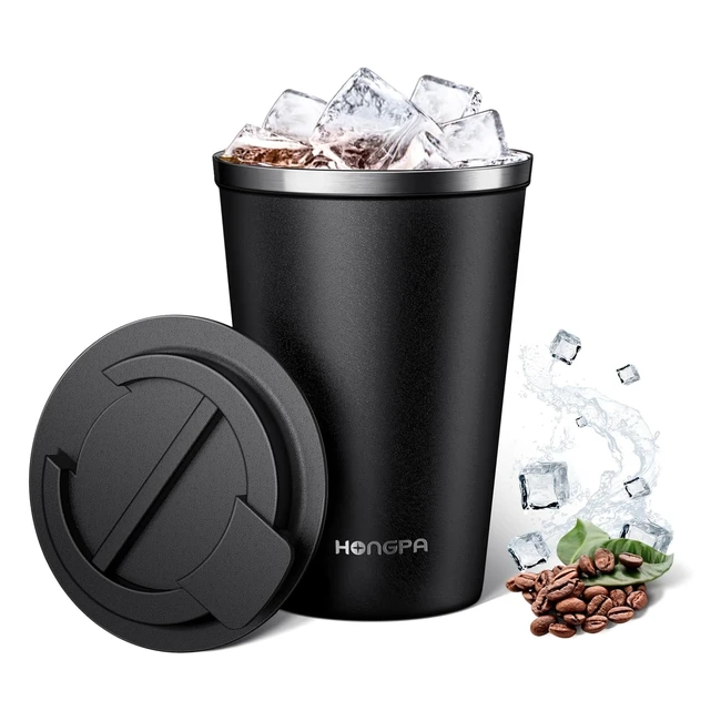 Tazza Termica Bsway con Coperchio a Prova di Perdite - Rivestimento in Ceramica - 380ml Nero