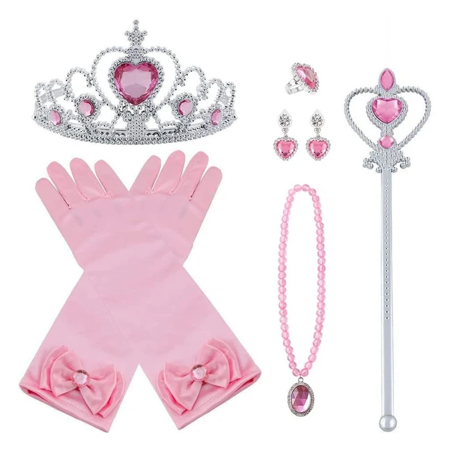 Vicloon Elsa Dress Up Accessories Set - Gloves, Crown, Ring, Earring, Magic Wand, Necklace