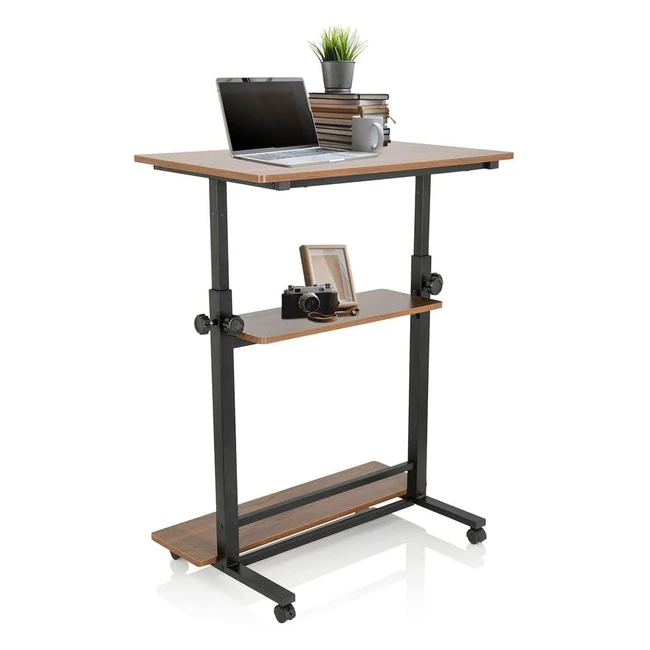 HJH Office 830070 Stehschreibtisch höhenverstellbar II 80 x 50 cm Schwarz-Walnuss Computertisch mit Rollen Laptop-Tisch