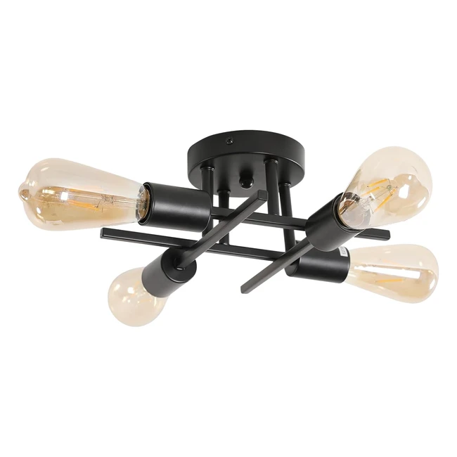 Lustre Sputnik Noir Industriel 4 Lumières - Moderne, Vintage - Pour Salon, Chambre, Cuisine, Bar, Café