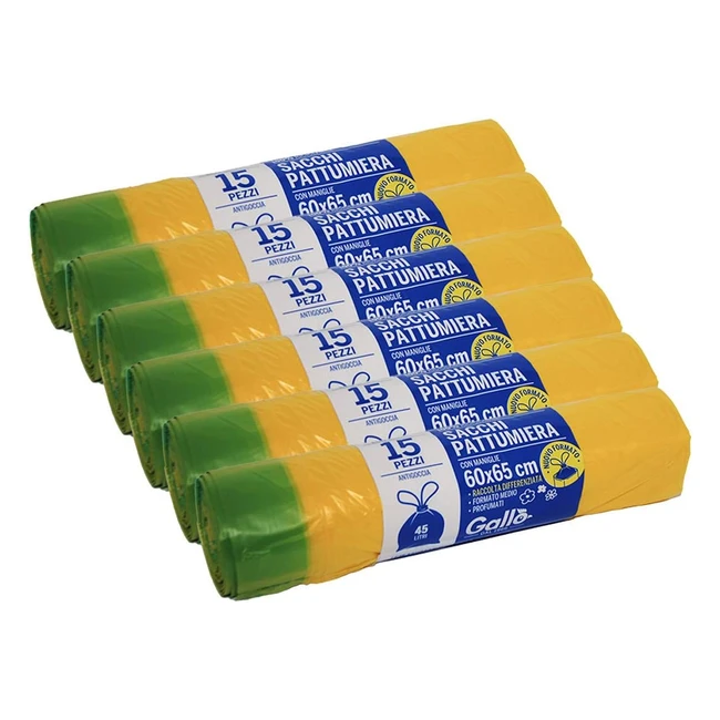 Sac poubelle jaune Gallo, taille moyenne, 90 sacs, réf. MD-1234, poignées auto-fermantes