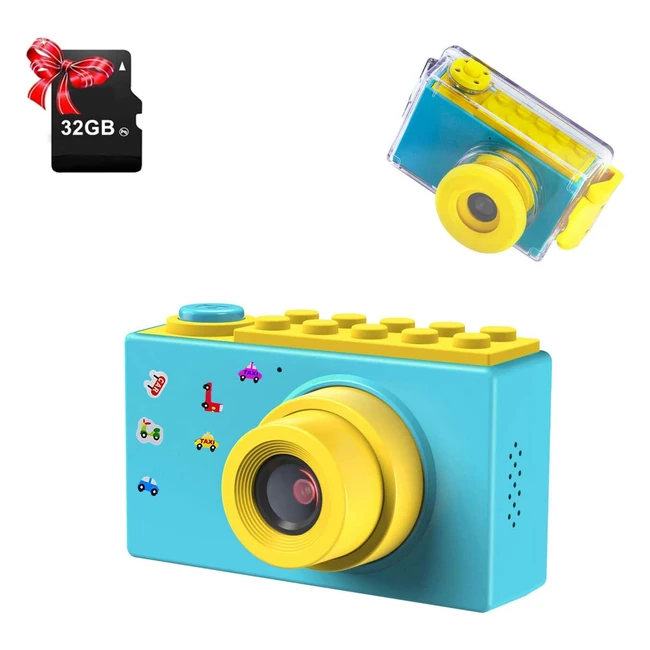 Appareil photo enfant étanche Shinepick avec carte TF 32GB, zoom numérique 4x, 8MP, écran LCD TFT 2 pouces - Bleu