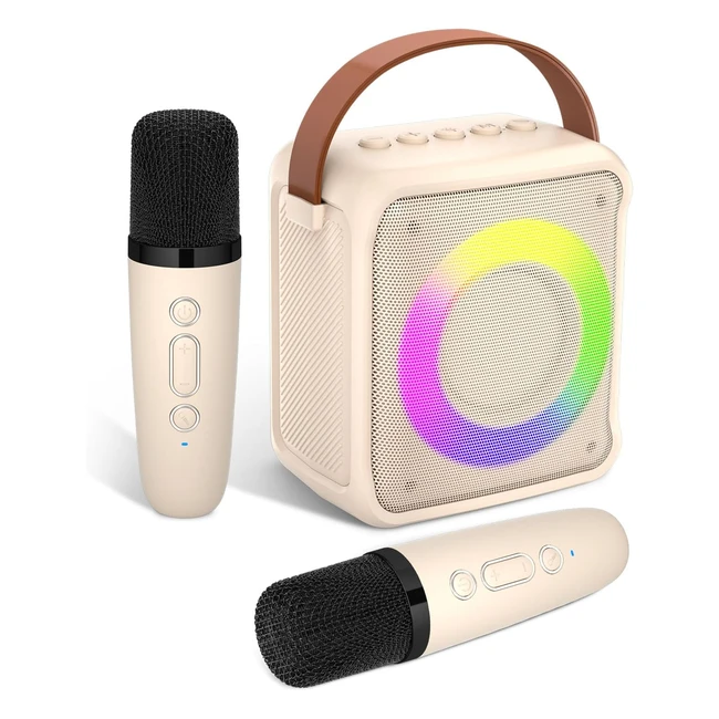 Ankuka Karaoke Toys for Kids & Adults | Portable Karaoke Machine with 2 Microphones | LED Light & Voice Changing Effects | Age 3-18 | Beige