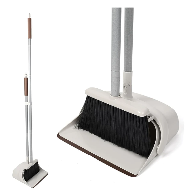 Juego de Escoba y Recogedor Jekayla - Limpieza Vertical y Liviana - Mango Largo Extensible - Marrón y Blanco